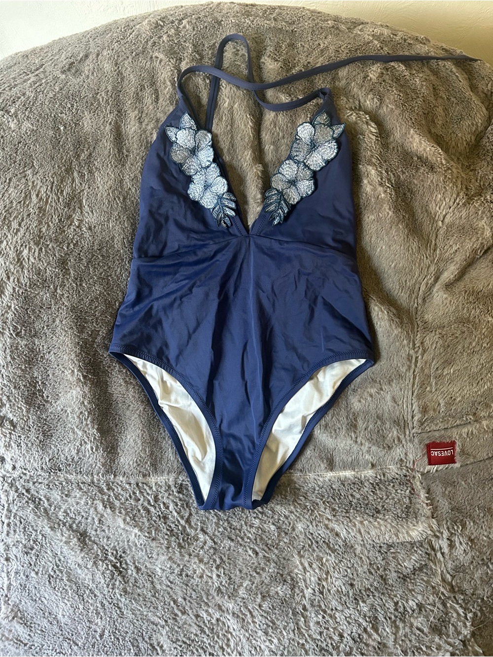 PINK Victoria's Secret Navy One-Piece Swimsuit with Floral Appliqué